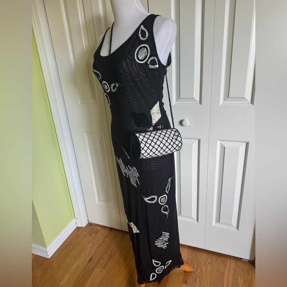 NOTIZIE Di Mariella Burani Black Mesh Maxi Evening Dress 8/42 ITALY